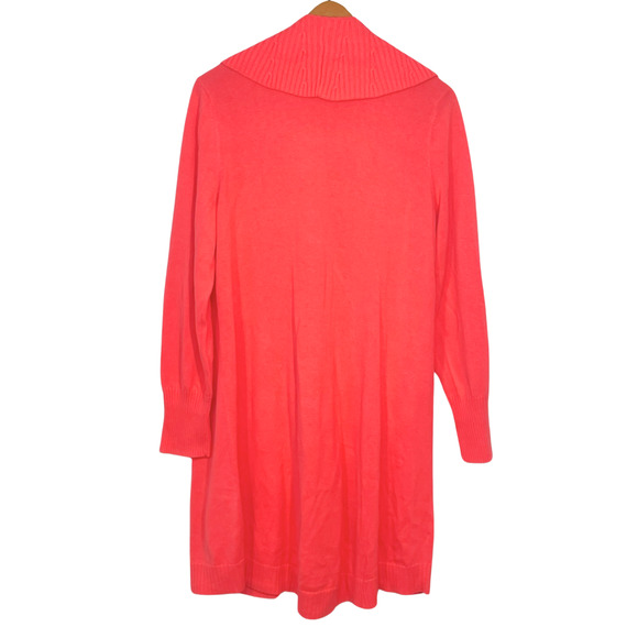 Isaac Mizrahi Live QVC Sz L Long Cardigan Duster Tropical Pink Cotton Blend Knit - Picture 2 of 10